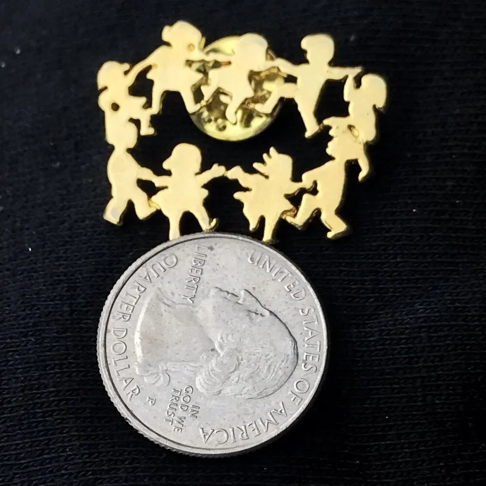 Ring Around The Rosey CTPM Gold Tone Pin Brooch Kids Children Playing Holding